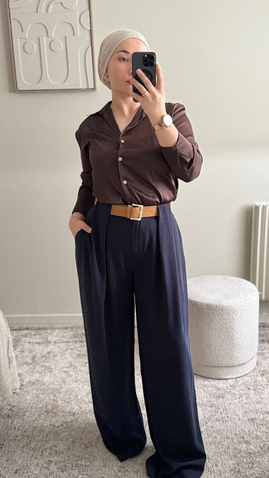 Pantalon large taille haute