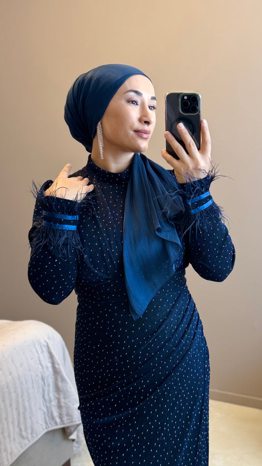 ROBE DE SOIREE BLEU MARINE - LACIVERT TESETTUR ABIYE