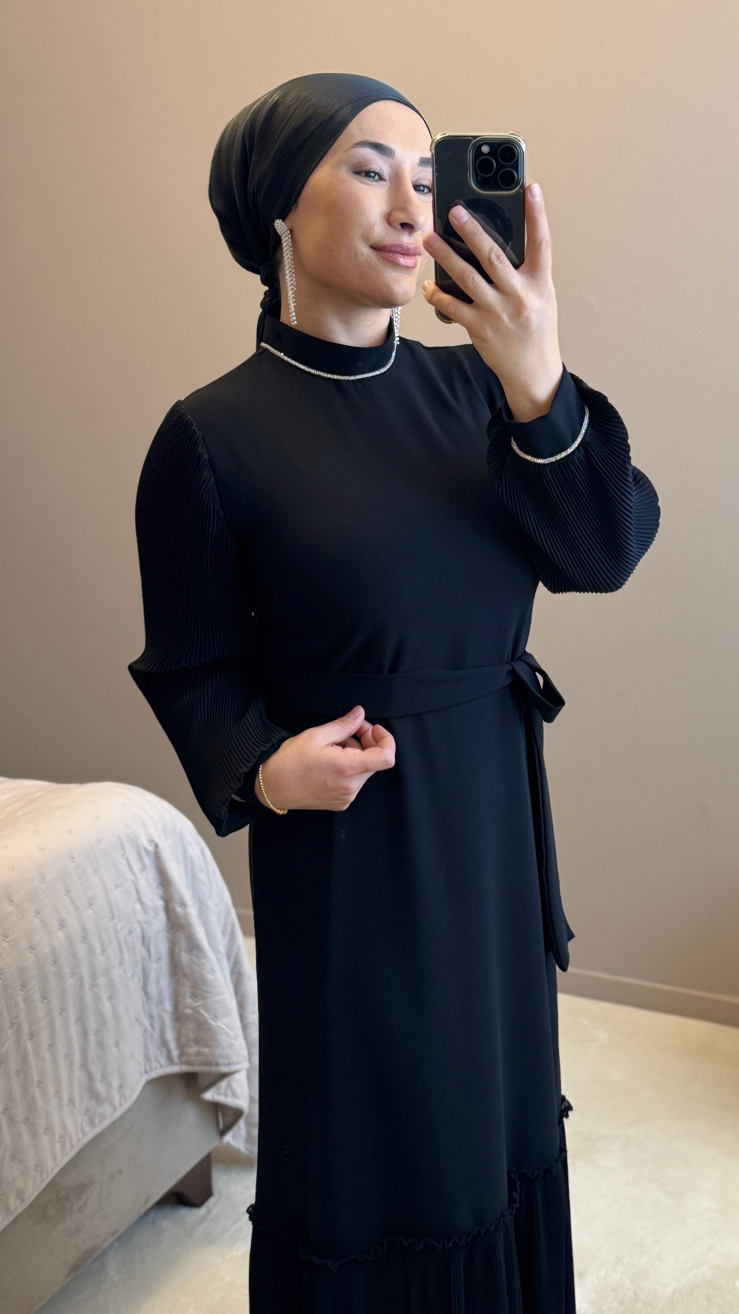 ROBE HIJAB NOIR -SIYAH KREP ELBISE