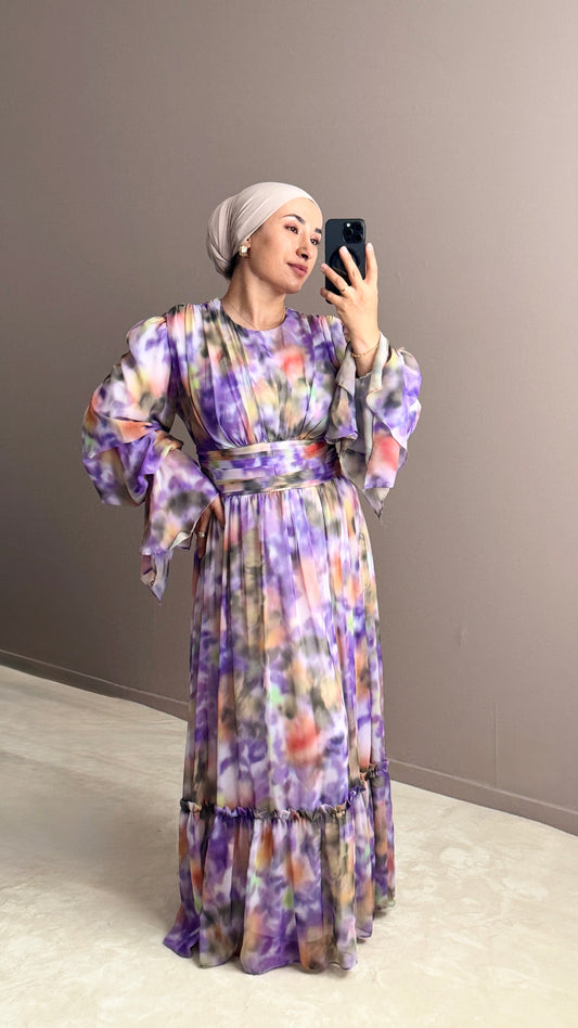 ROBE EN MOUSSELINE A VOLANTS