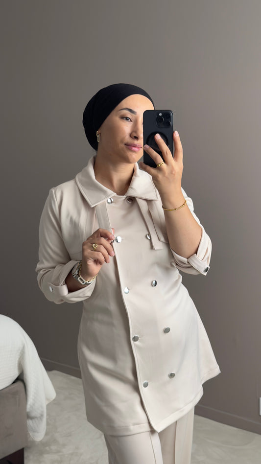 ENSEMBLE DE SURVETEMENT CREME EN TISSU SCUBA