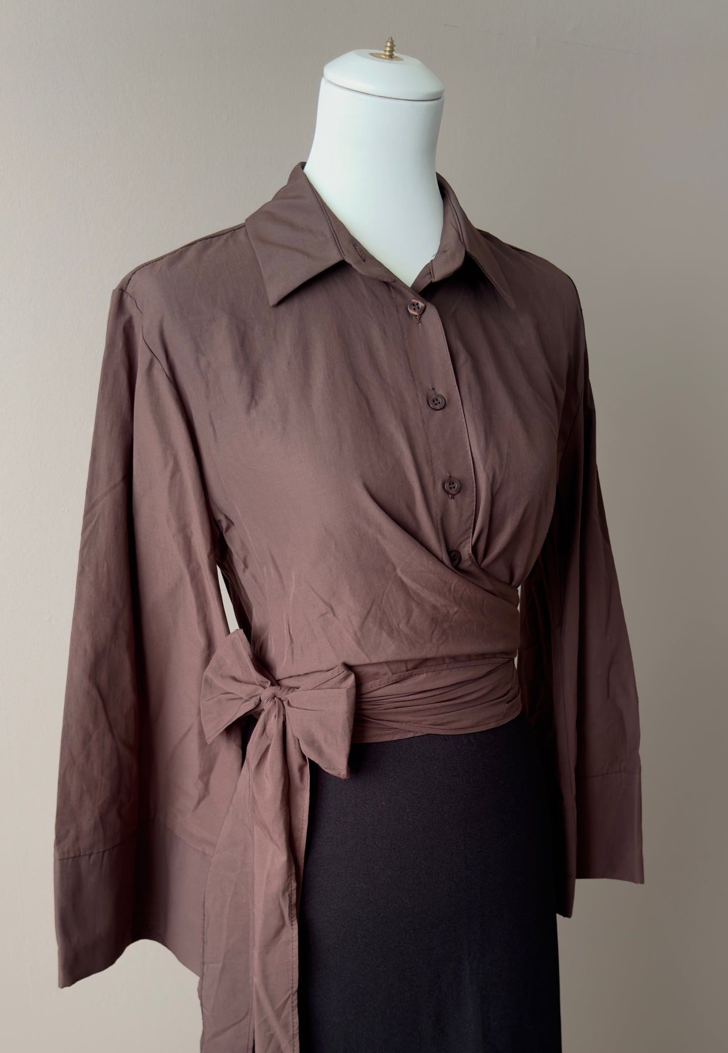 CHEMISE PORTEFEUILLE FEMME BORDEAUX AVEC NOEUD