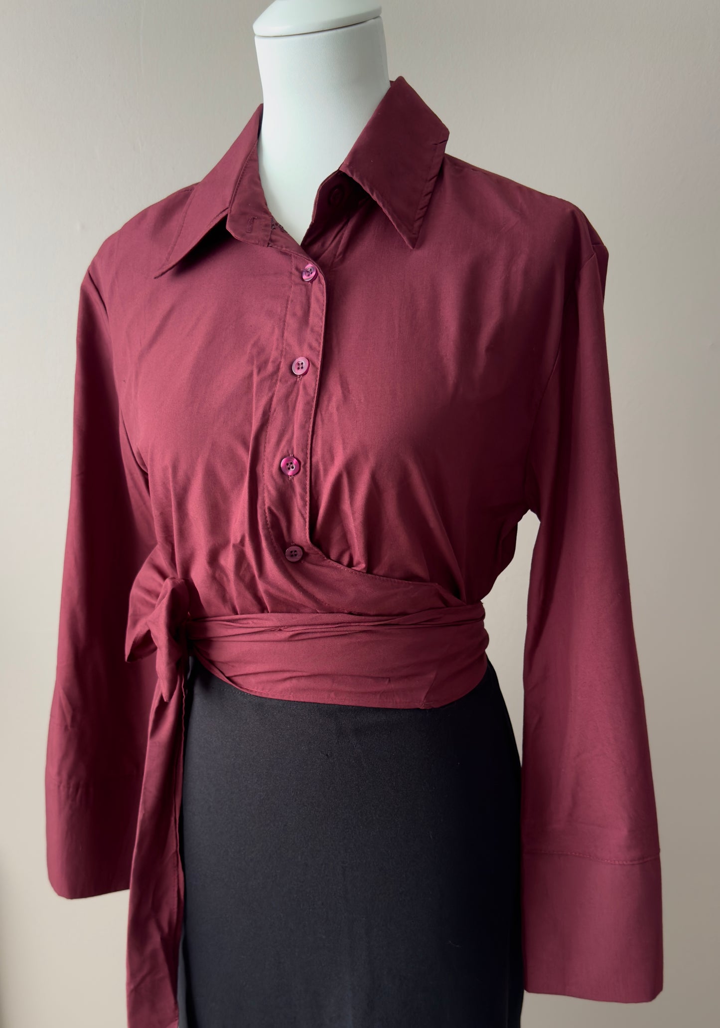 CHEMISE PORTEFEUILLE FEMME BORDEAUX AVEC NOEUD