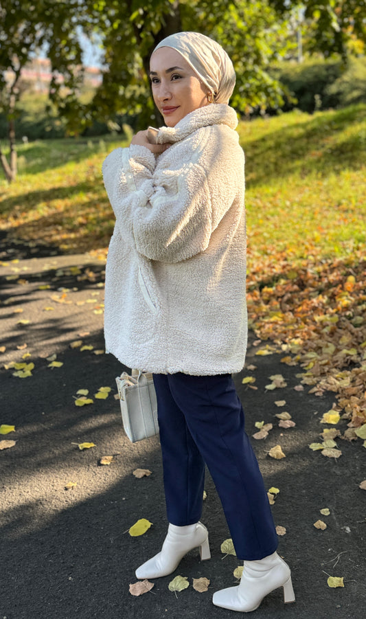 MANTEAU PELUCHE FEMME CREME-KREM RENGI PELUS KADIN MONTU