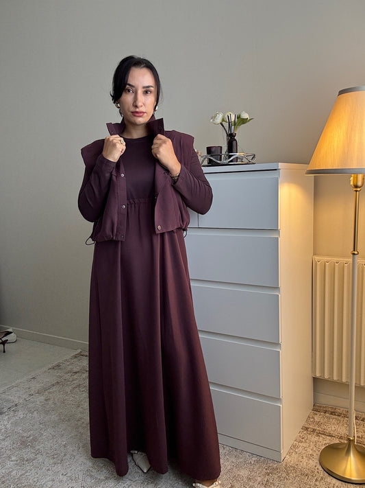 Ensemble 2 pièces femme – Robe longue en tissu Tencel avec gilet