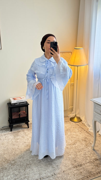 Robe Longue Modeste Bleu – Élégante, Fluide, Doublée, Style Romantique