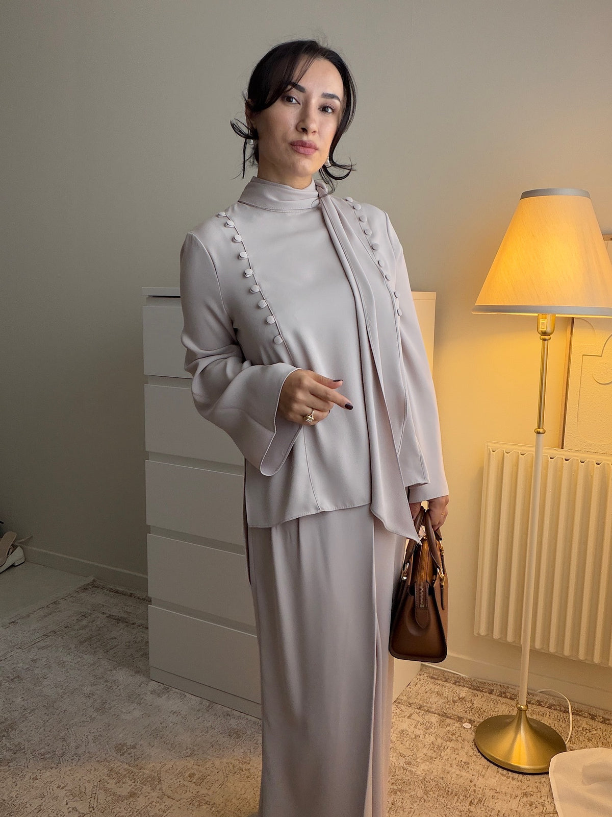 Ensemble femme avec pantalon jupe et tunique longue
