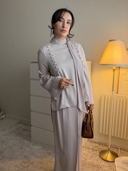 Ensemble femme avec pantalon jupe et tunique longue