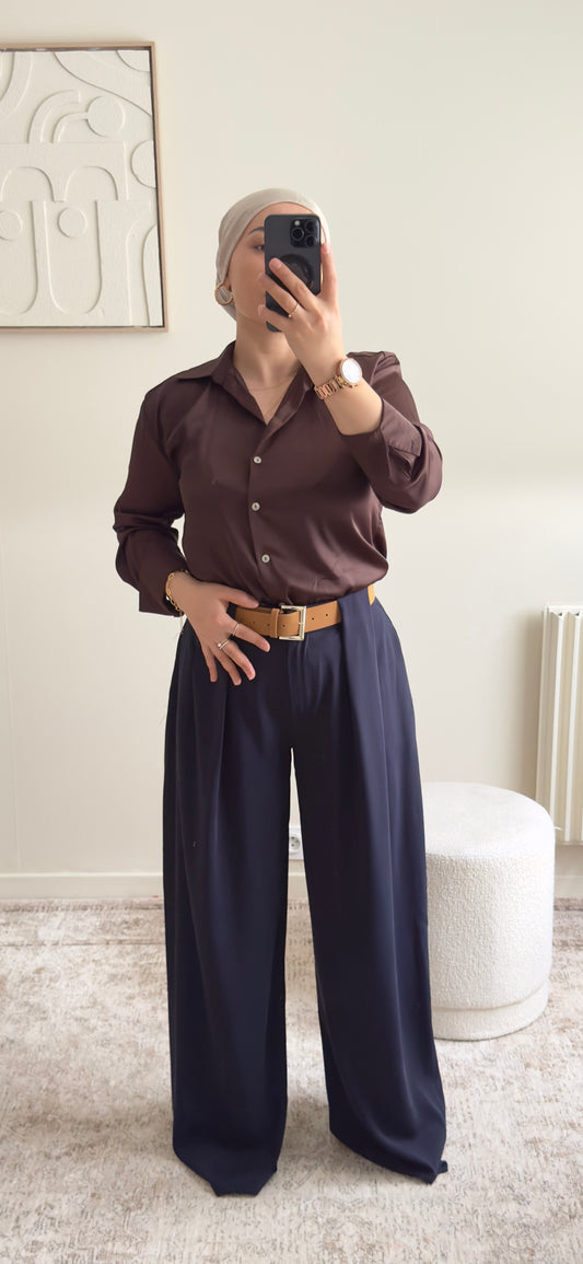 Pantalon large taille haute