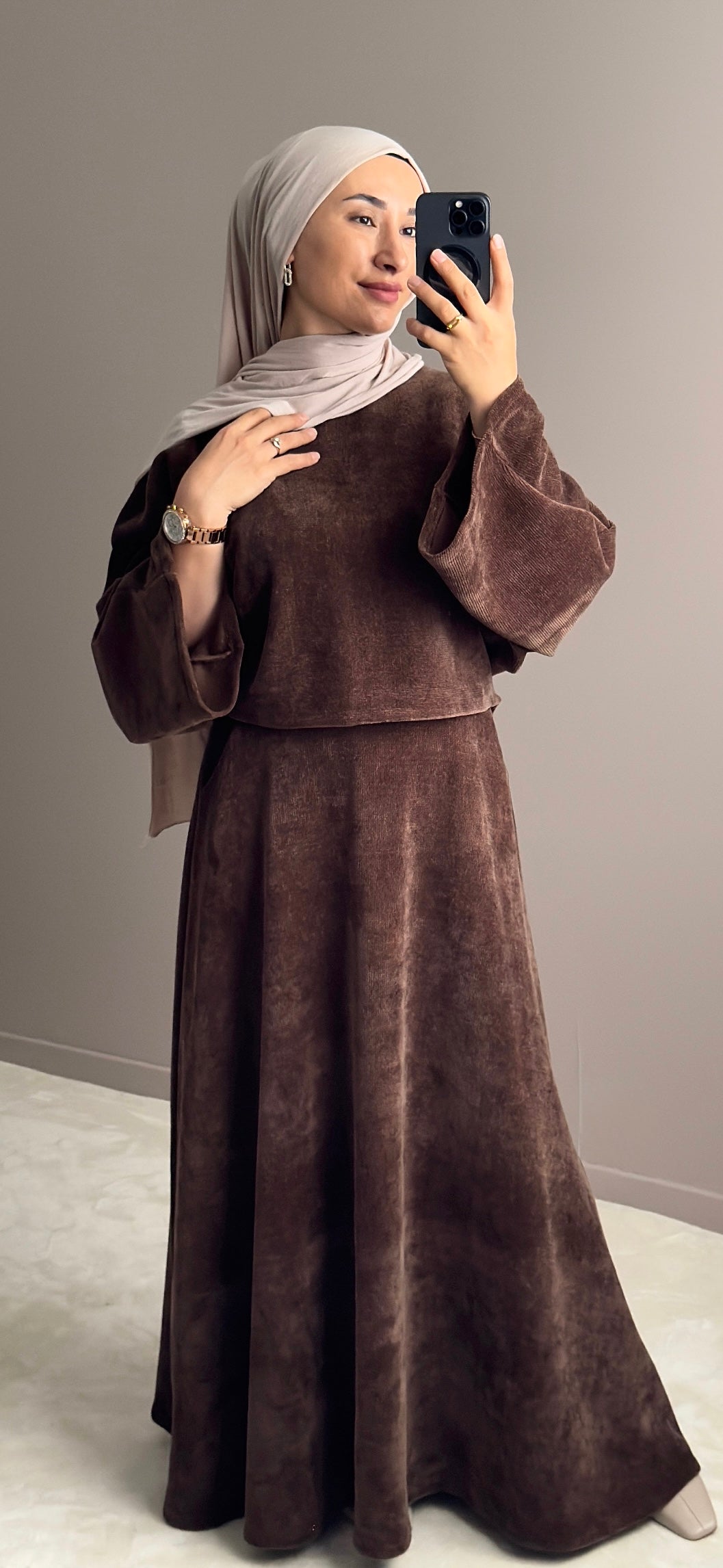 Ensemble femme velours – marron large et jupe maxi confortable