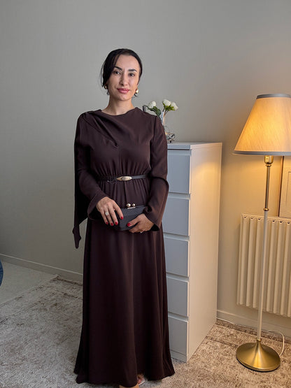 Robe longue femme en tissu cristal avec ceinture – Coupe confortable