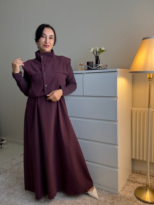 Ensemble 2 pièces femme – Robe longue en tissu Tencel avec gilet