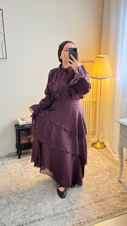 Ensemble Modeste Elise-Deux Pièces,Jupe Elastique,Double,Coupe Fluide,Entierement Doublé