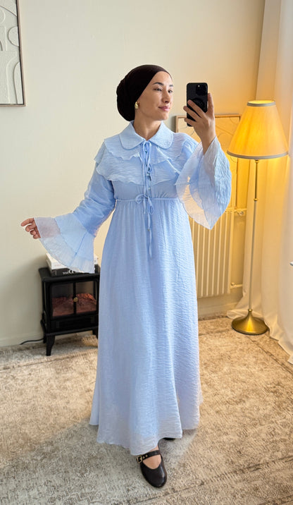 Robe Longue Modeste Bleu – Élégante, Fluide, Doublée, Style Romantique
