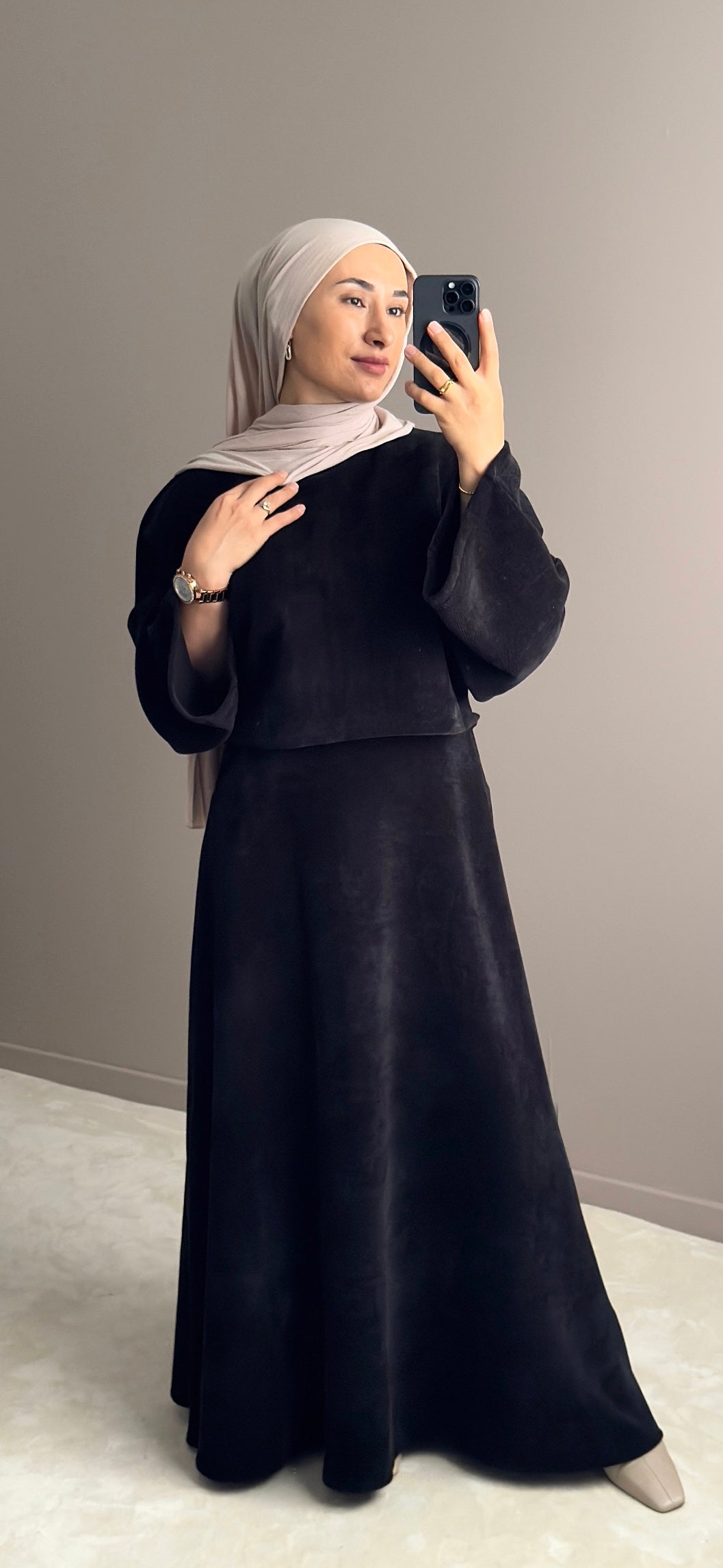 Ensemble femme velours – top large et jupe maxi confortable