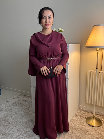 Robe longue femme en tissu cristal avec ceinture – Coupe confortable