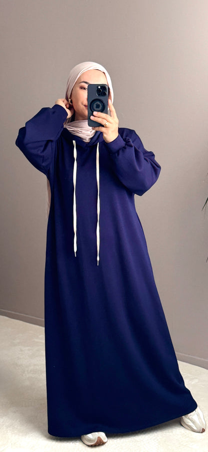 SWEAT LONG  BLEU AVEC CAPUCHE