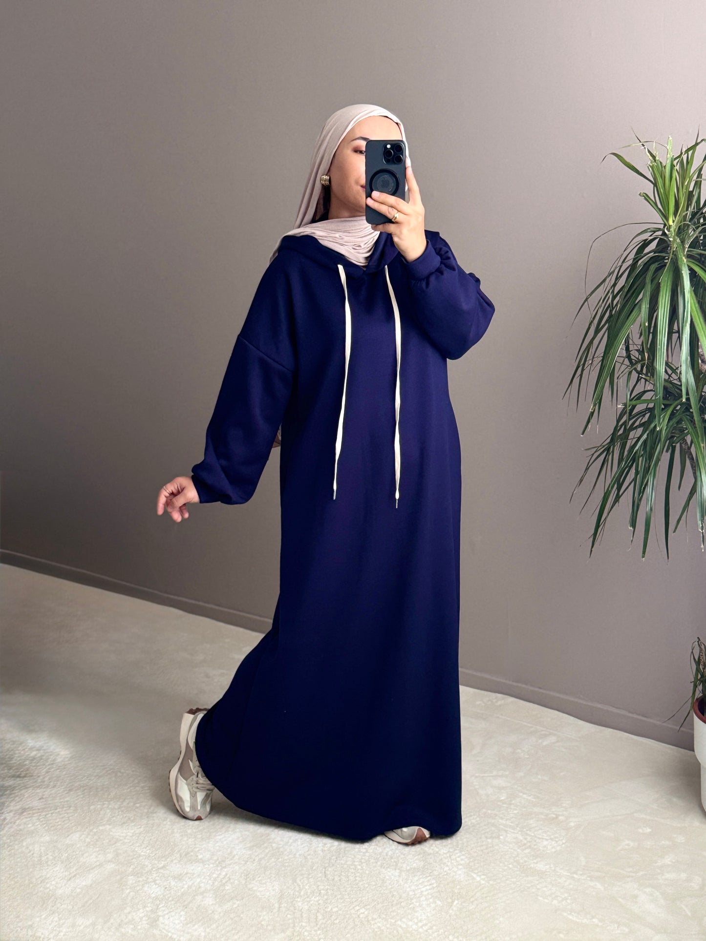 SWEAT LONG  BLEU AVEC CAPUCHE