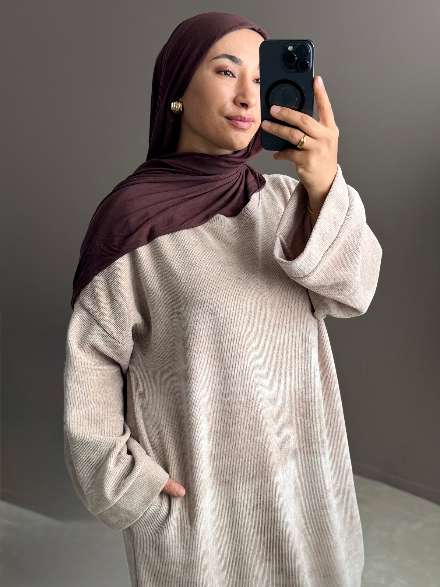 ROBE LONGUE VELOURS BEIGE