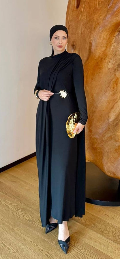 ABAYA NOIRE DE LUXE-SIYAH ABAYA GOLD DETAYLI