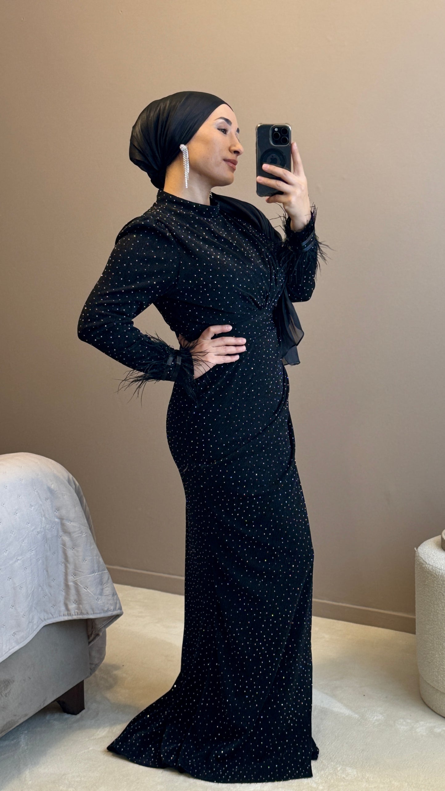 ROBE DE SOIREE - SIYAH TESETTUR ABIYE