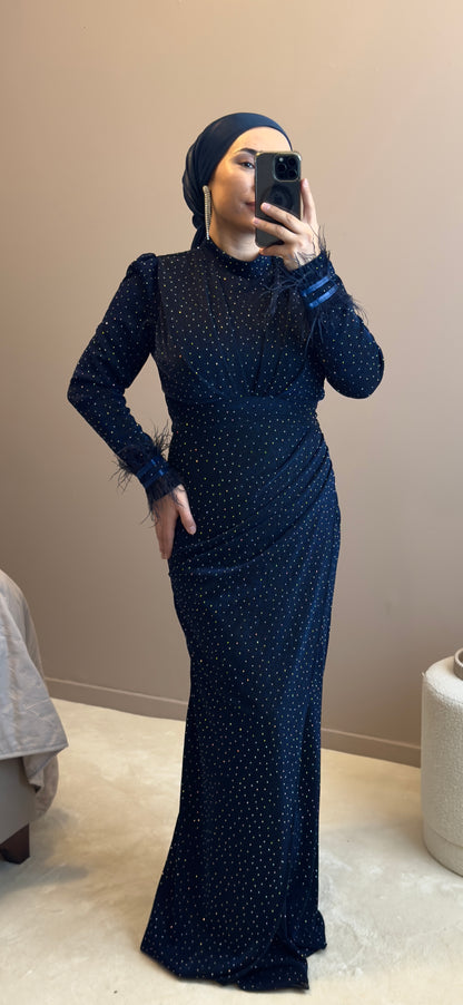 ROBE DE SOIREE BLEU MARINE - LACIVERT TESETTUR ABIYE