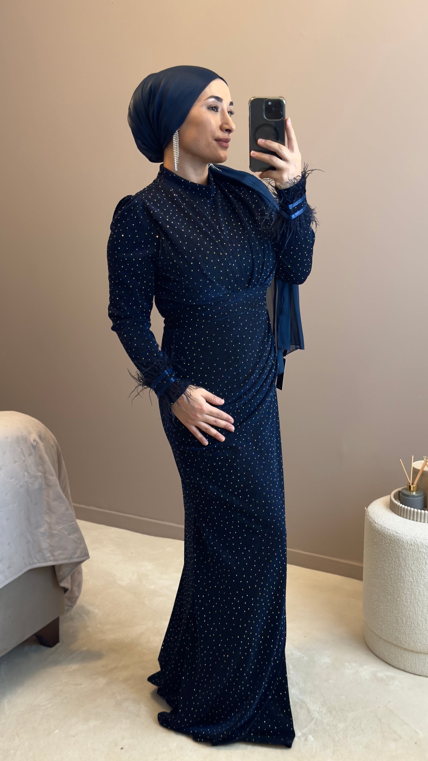 ROBE DE SOIREE BLEU MARINE - LACIVERT TESETTUR ABIYE