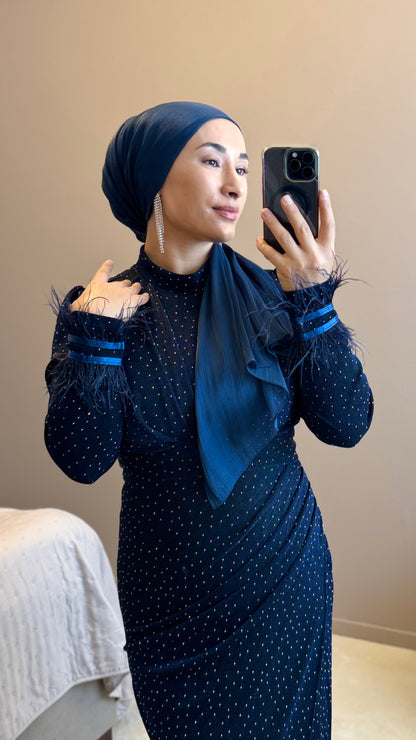 ROBE DE SOIREE BLEU MARINE - LACIVERT TESETTUR ABIYE