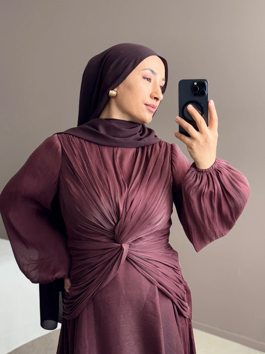 ROBE DE SOIREE MARRON EN ORGANZA-ELEGANCE ET LEGERETE