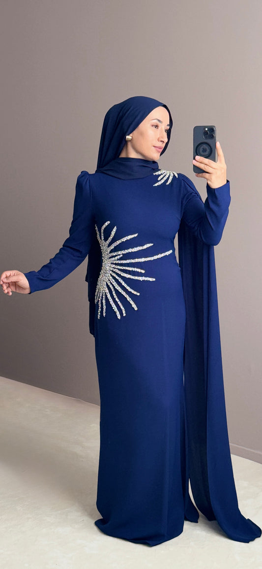 ROBE DE GALA A UNE EPAULE AVEC CAPE