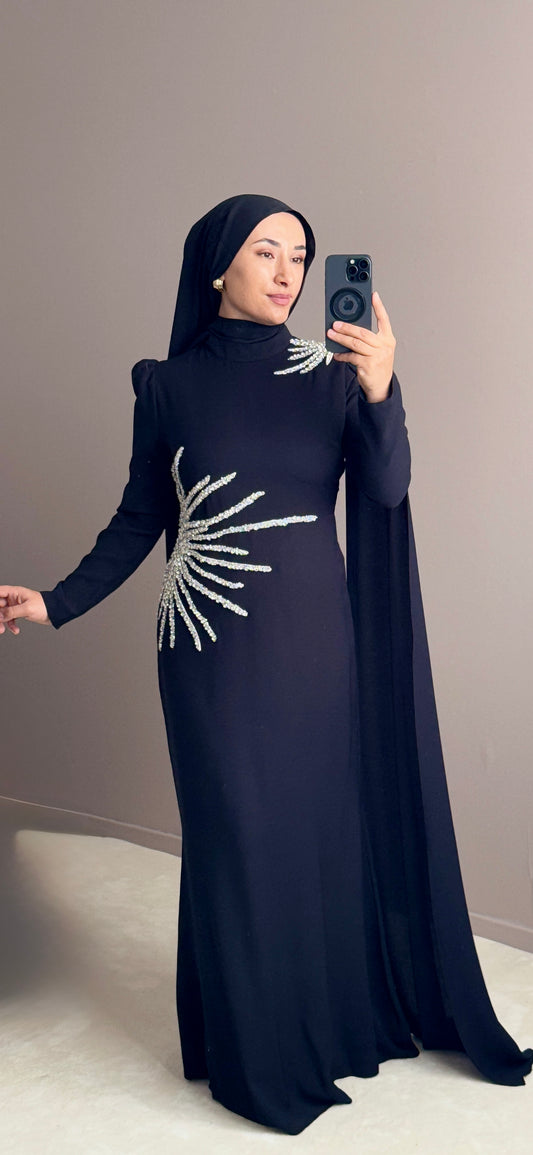 ROBE DE GALA A UNE EPAULE AVEC CAPE