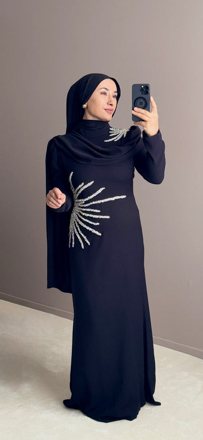 ROBE DE GALA A UNE EPAULE AVEC CAPE