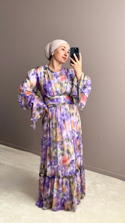 ROBE EN MOUSSELINE A VOLANTS