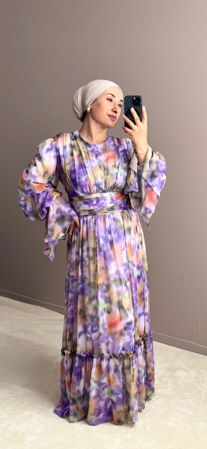 ROBE EN MOUSSELINE A VOLANTS