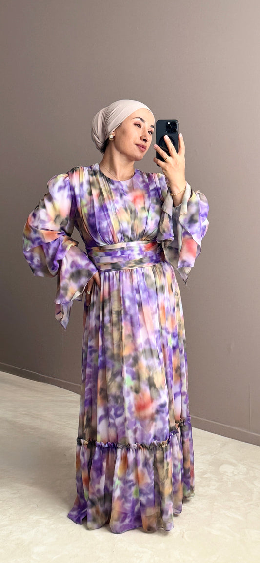 ROBE EN MOUSSELINE A VOLANTS