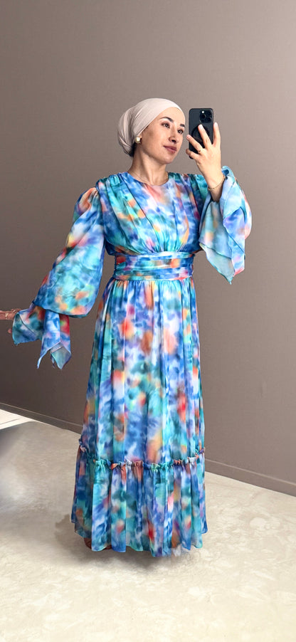 ROBE EN MOUSSELINE A VOLANTS