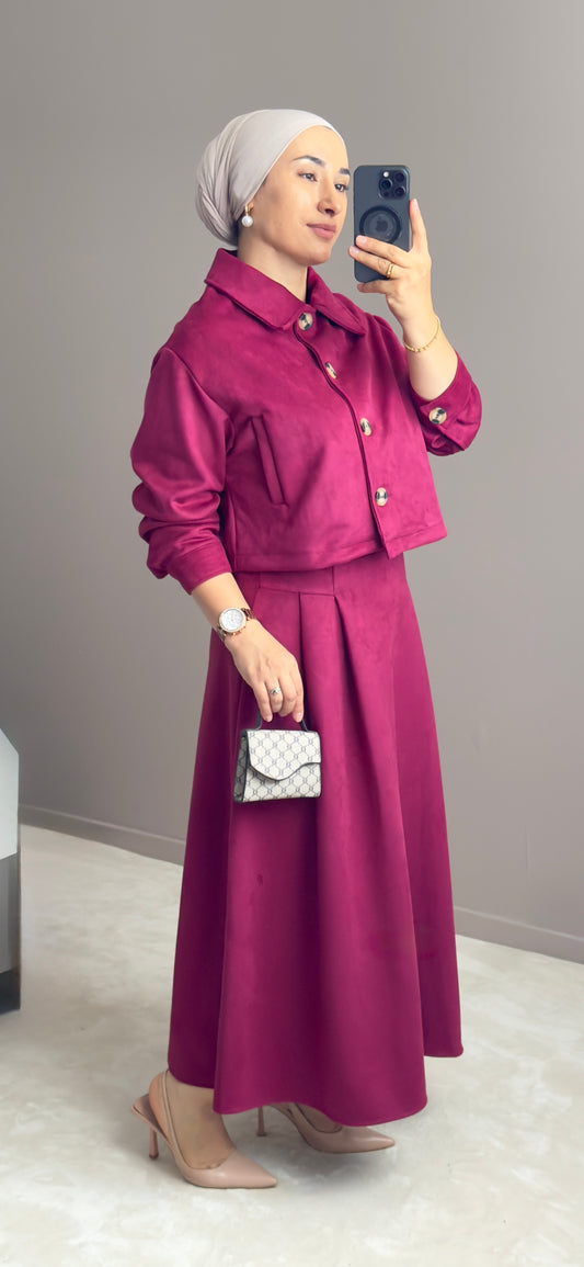 ENSEMBLE  BORDEAU EN SUEDE