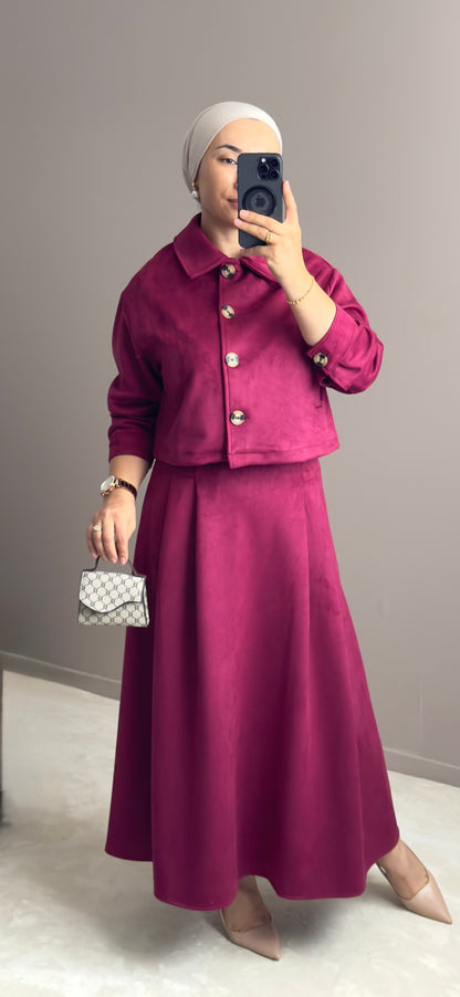 ENSEMBLE  BORDEAU EN SUEDE