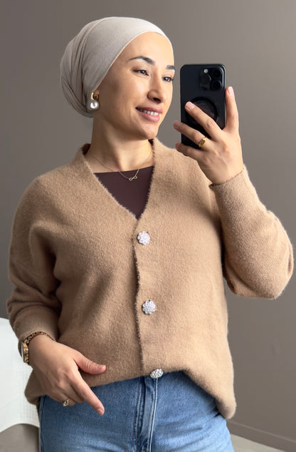 GILET BOUTONNE ANGORA EN BEIGE