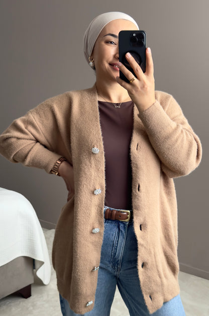 GILET BOUTONNE ANGORA EN BEIGE