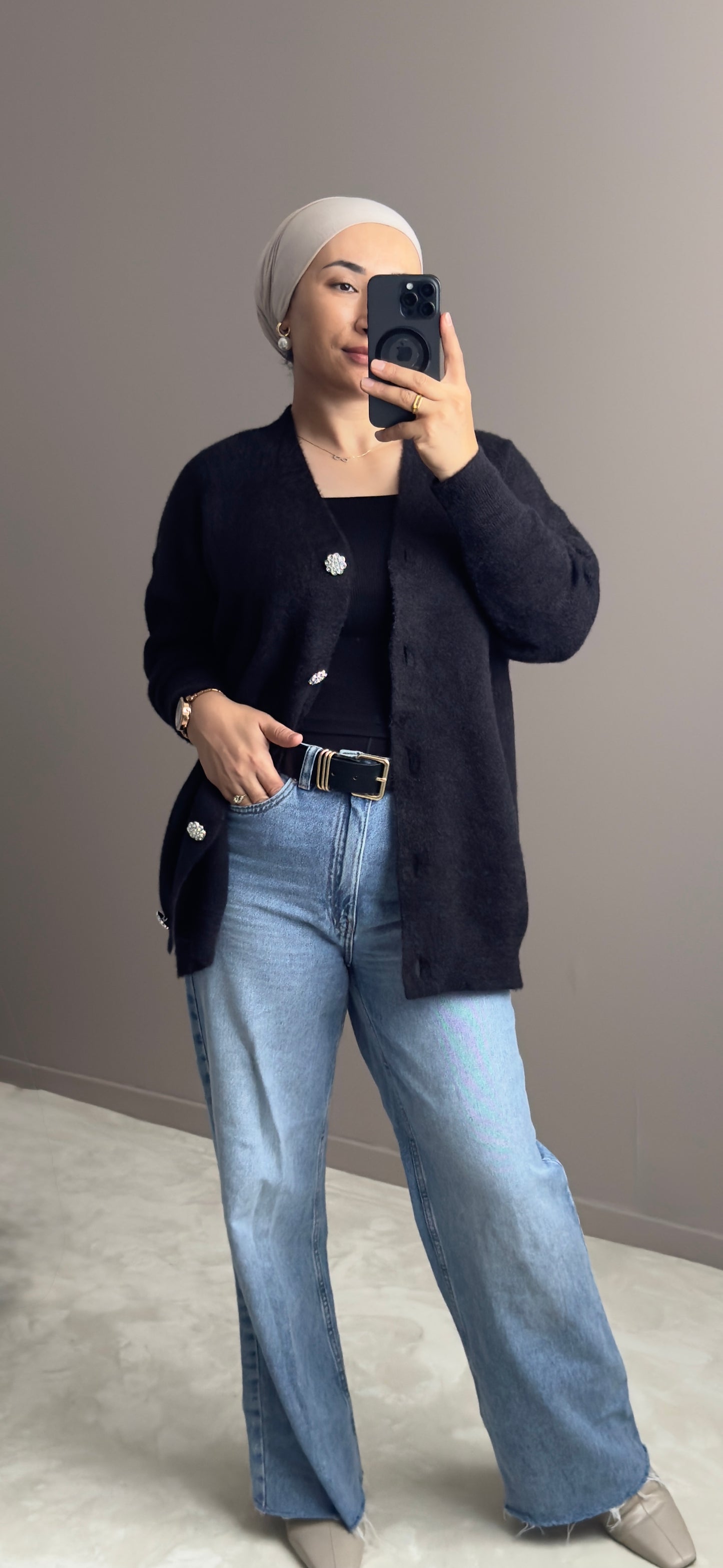 GILET BOUTONNE ANGORA EN NOIR