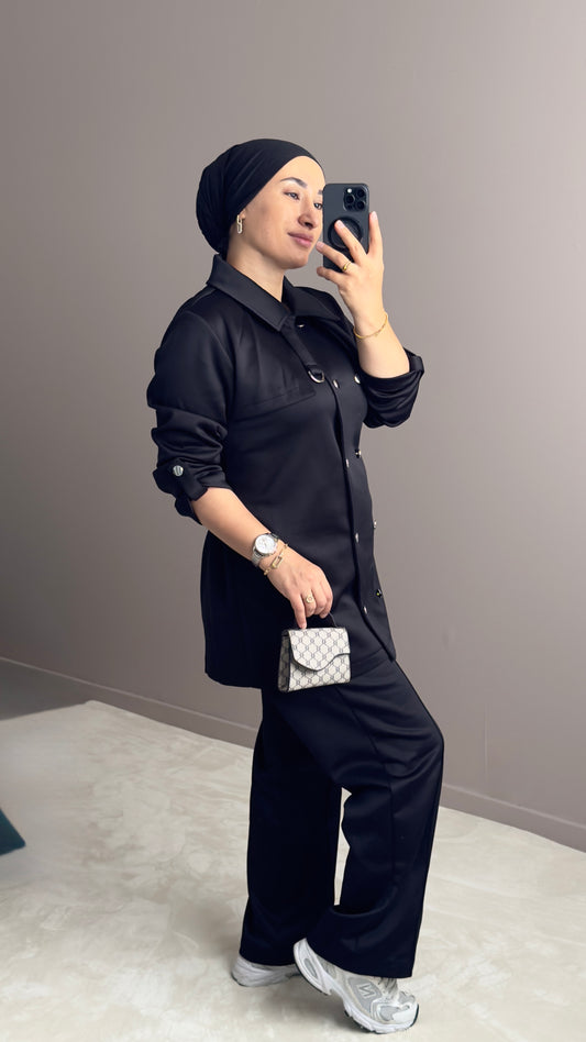 ENSEMBLE DE SURVETEMENT NOIR EN TISSU SCUBA