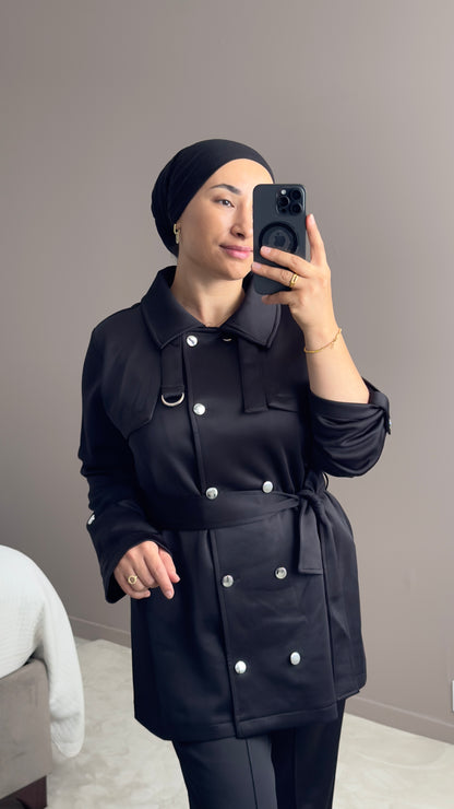 ENSEMBLE DE SURVETEMENT NOIR EN TISSU SCUBA