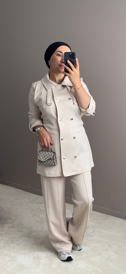 ENSEMBLE DE SURVETEMENT CREME EN TISSU SCUBA