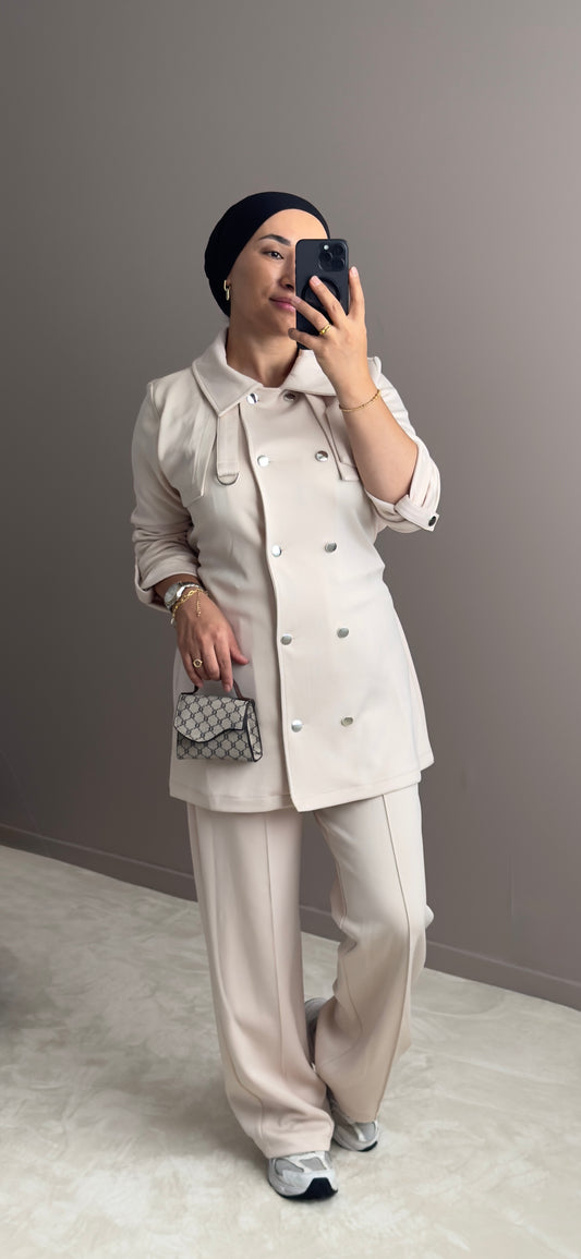 ENSEMBLE DE SURVETEMENT CREME EN TISSU SCUBA