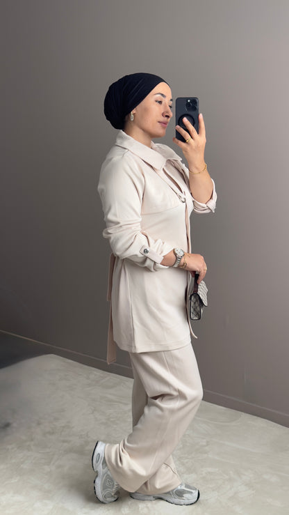 ENSEMBLE DE SURVETEMENT CREME EN TISSU SCUBA