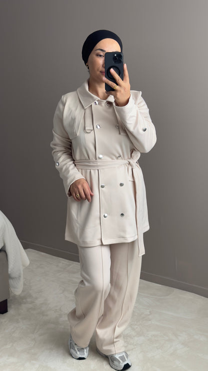 ENSEMBLE DE SURVETEMENT CREME EN TISSU SCUBA