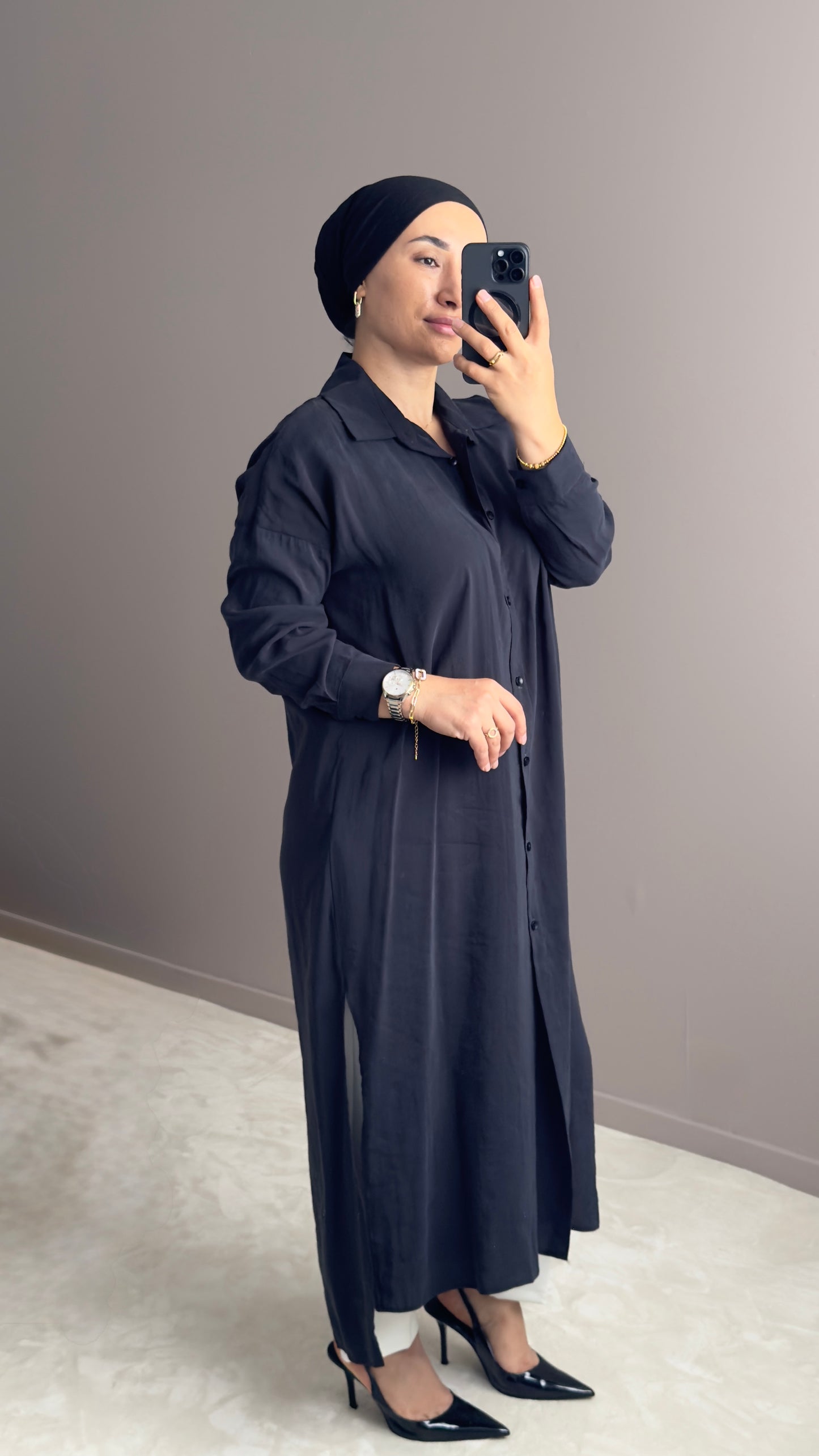 CHEMISE LONGUE  TISSU MODAL AVEC DES FENTES