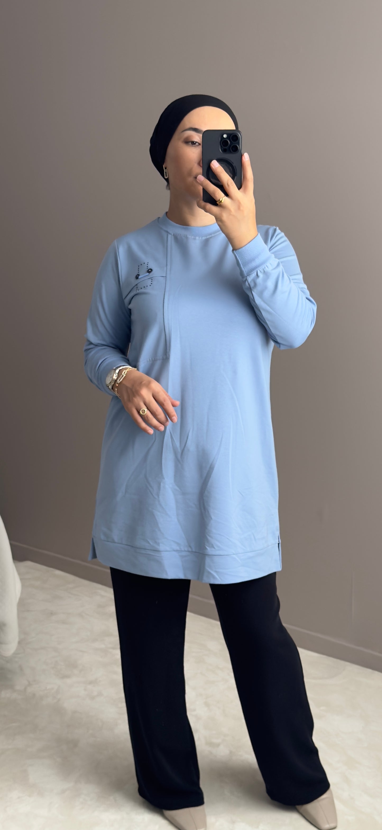 PULL LONG ET  LEGER BLEU CIEL