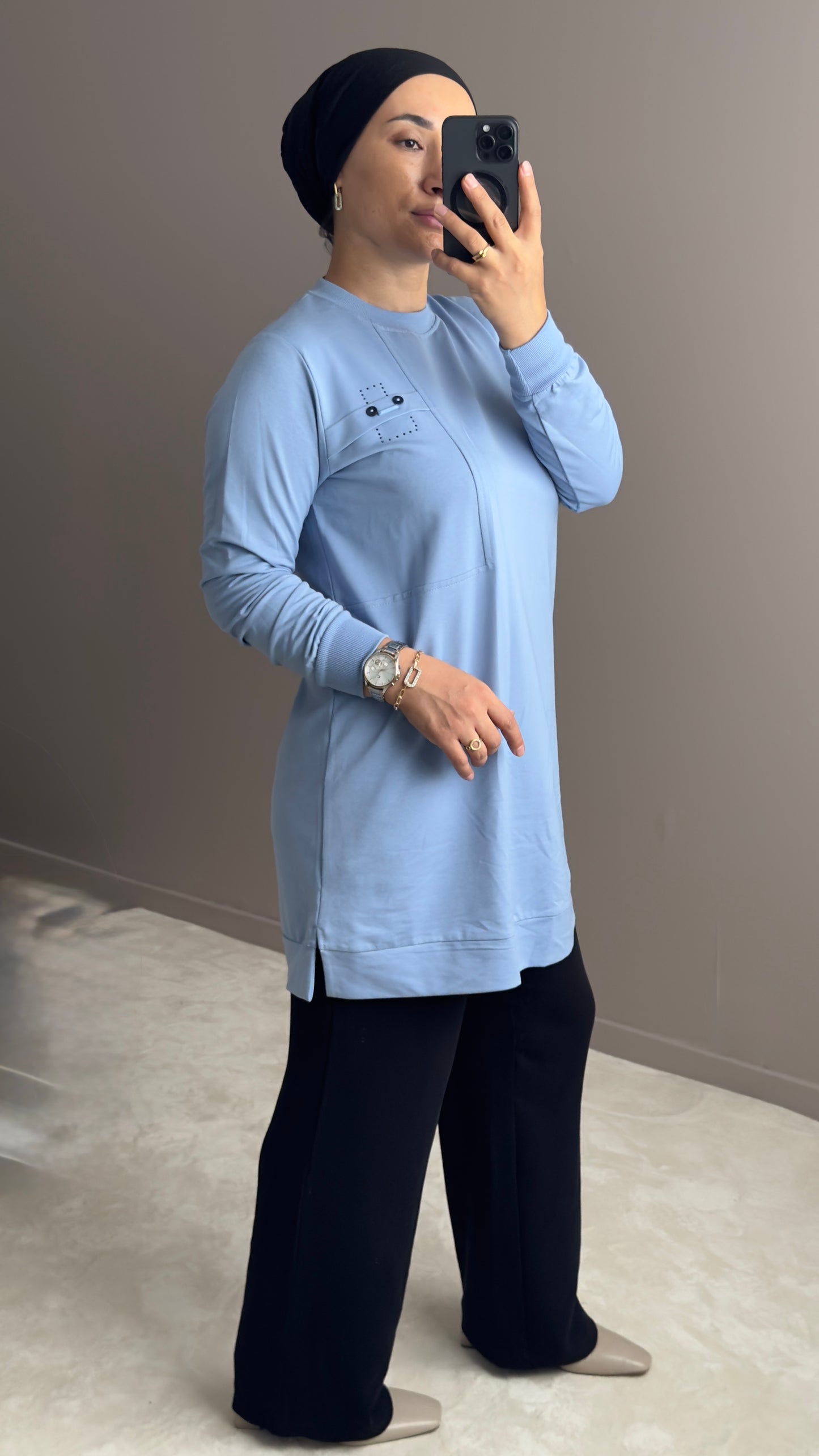 PULL LONG ET  LEGER BLEU CIEL